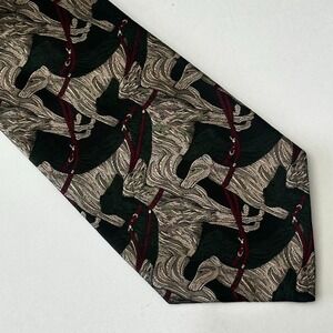 Polo Ralph Lauren Black 100% Silk Galloping Horse Equestrian Rope Neck Tie 54"